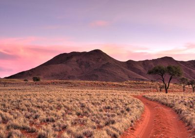 Couché de soleil dans la réserve de Namib Rand